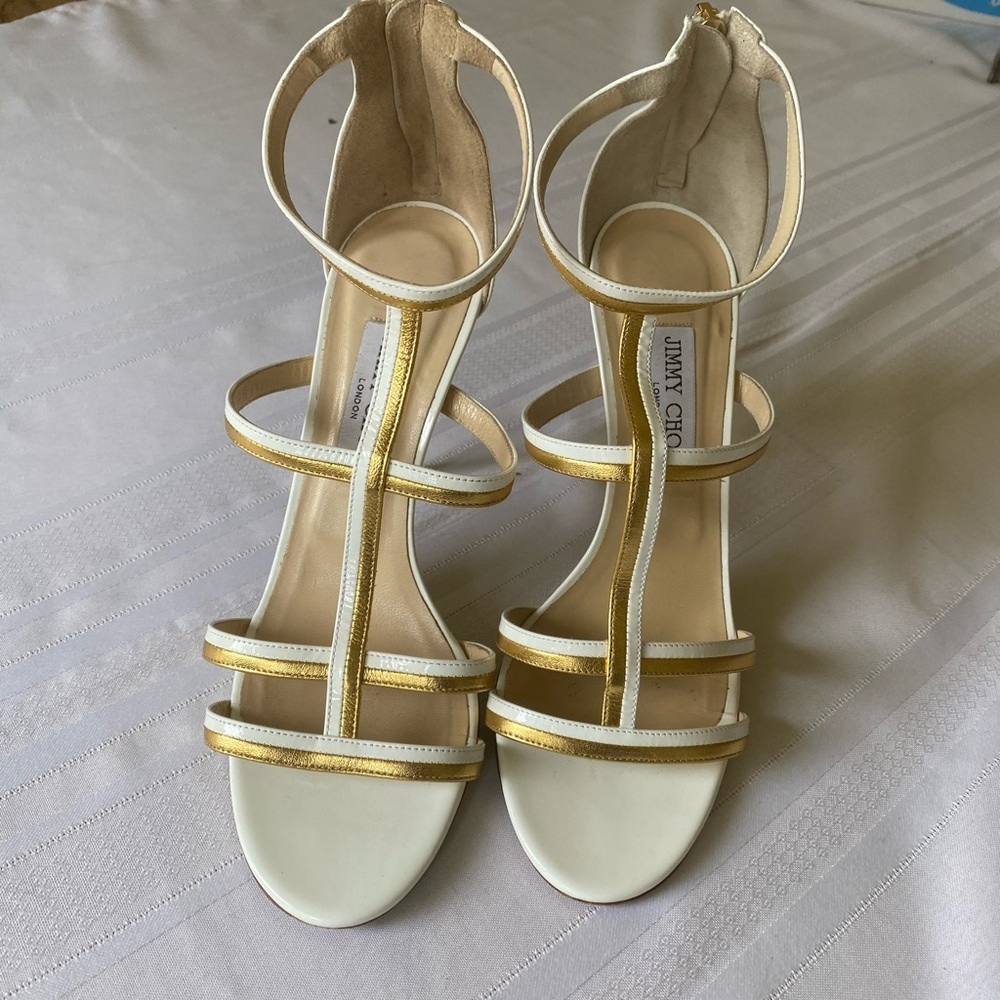 Jimmy Choo White & Gold High Heels - Picture 6 of 11